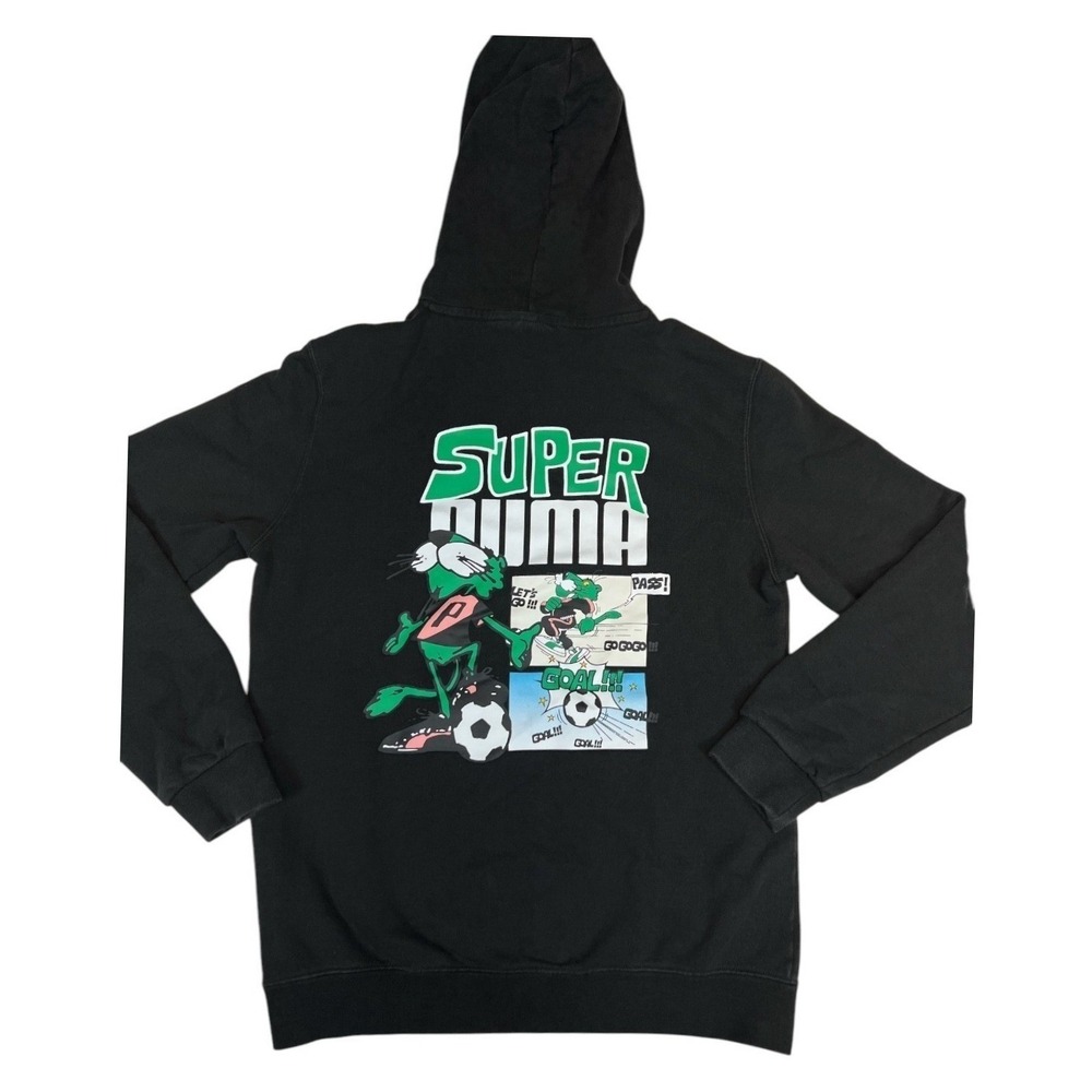 Puma Hoodie Youth Large Black Excellent Super Puma Soccer Comic 622629-01